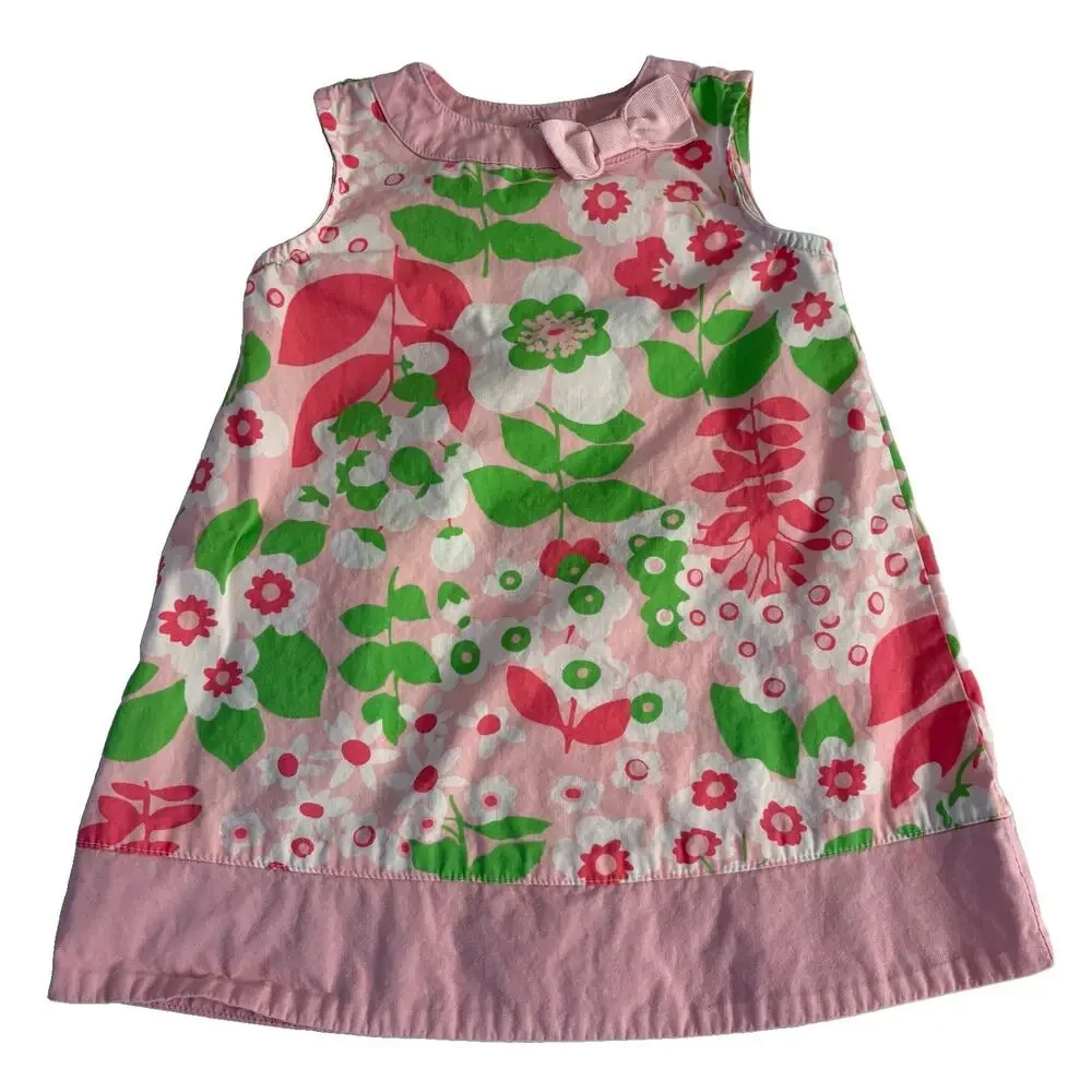 Gymboree Sleeveless Infant Girl’s A-line Dress 12-18Mo Pink Floral Bow Mod Retro